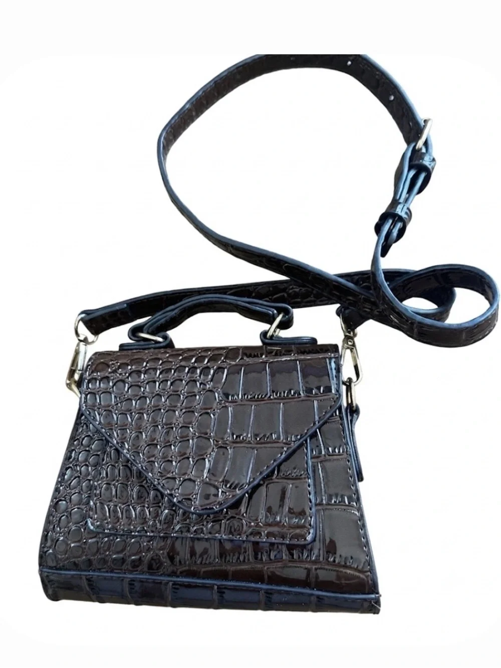 Women's like Croc-Embossed Top-Handle Crossbody Bag in Dark Brown